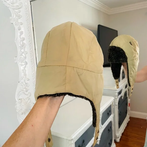 Moschino RARE Vintage 90’s Tan Quilted Logo Winter Trapper Hat